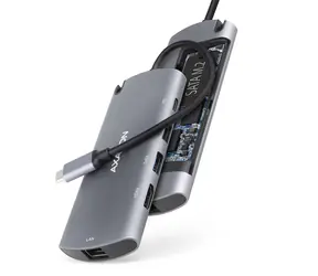 AXAGON HMC-6M2, USB 5Gbps hub, 2x USB-A, HDMI 4k/30Hz, RJ-45 GLAN, SATA M.2 slot, PD 100W, kabel USB-C 18cm