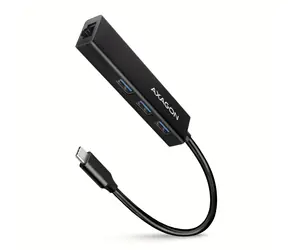 AXAGON HMC-GL3A, USB 5Gbps hub, porty 3x USB-A + Gigabit Ethernet, kovový, kabel USB-C 20cm