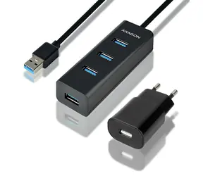 AXAGON HUE-S2BP, 4x USB 5Gbps CHARGING hub, kabel USB-A 120cm, vč. AC adapteru