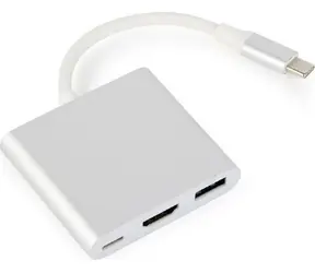 Gembird A-CM-HDMIF-02-SV stříbrná / 1x USB-C (F) / 1x HDMI (F) / 1x USB-A (F) / 1x USB-C (M)