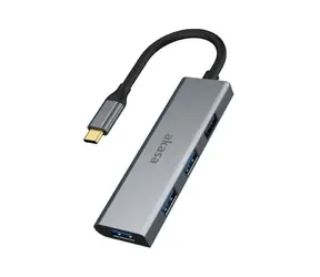 Akasa AK-CBCA25-18BK USB-C hub stříbrná / 4 portový USB rozbočovač / 4x USB-A 3.0