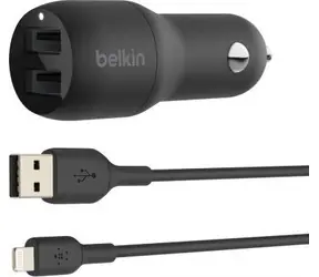 BELKIN CCD001bt1MBK dual car cahrge černá / nabíječka do auta USB + kabel / lighting / 24W / 1m
