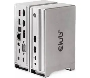 CLUB3D USB-C Docking Station 120W stříbrná / dokovací stanice / výstup max 100W / VGA + HDMI + DP / USB / 3.5mm jack 