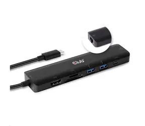 CLUB3D USB-C Hub 7v1 černá / multifunkční HUB 7v1 / USB-C / HDMI / SD / MicroSD / 2x USB 3.0 / Ethernet