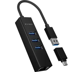 Icy Box IB-HUB1419-LAN USB Hub černá / 3x USB 3.0 / Gigabit LAN