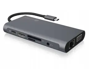 IcyBox IB-DK4040-CPD USB-C Hub 10v1 stříbrná / 3x USB 3.0 / 1x USB-C / HDMI / VGA / Gigabit LAN / 3.5 mm jack