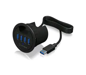 IcyBox IB-HUB1403B Stolní USB Hub černá / 4x USB 3.0 / 60 mm kabelová průchodka / audio