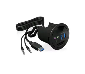 IcyBox IB-HUB1404A Stolní USB Hub se čtečkou SD/microSD černá / 2x USB 3.0 & 1x USB-C / 60 mm kabelová průchodka / audio