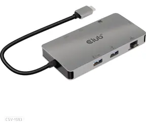 CLUB3D CSV-1593 Dokovací stanice 8v1 stříbrná / 2x HDMI / 2x USB-A / RJ45 / SD / MicroSD / USB-C  
