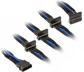 SilverStone kabel 4-pin Molex > 4x SATA rozšíření 30cm černo-modrá / individuálně pletená vlákna