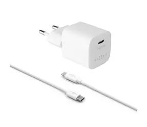 FIXED Mini Set síťové nabíječky s USB-C výstupem a USB-C/USB-C kabelu 1m bílá / podpora PD / 30W
