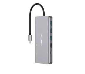Canyon CNS-TDS12 replikátor portů / 1xUSB-C PD 100W / 2xHDMI (4K) VGA / 4xUSB-A / RJ45 / 3.5mm jack / SD čtečka