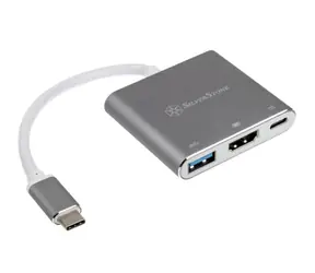 SilverStone EP08C USB-C Adaptér stříbrná / 1x USB-C + 1x USB 3.1 + 1x HDMI