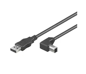 MicroConnect kabel USB2.0 A (M) - USB2.0 B 90° úhel (M) 1m černá / 480Mbit/s