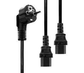 MicroConnect Síťový napájecí kabel Schuko 90° úhel - 2x C13 1.8m černá