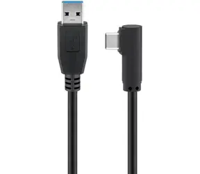MicroConnect kabel USB-C 90° úhel (M) - USB3.0 A (M) 3m černá / 5000Mbit/s