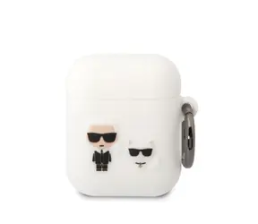 Karl Lagerfeld and Choupette Silikonové Pouzdro pro Apple Airpods 1 & 2 bílá