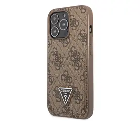 GUESS 4G Saffiano Double Card Zadní Kryt pro Apple iPhone 13 Pro hnědá