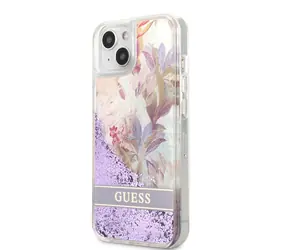 GUESS Liquid Glitter Flower Zadní Kryt pro Apple iPhone 13 mini fialová