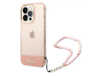 GUESS PC & TPU Camera Outline Translucent Zadní Kryt s Poutkem pro Apple iPhone 14 Pro Max růžová