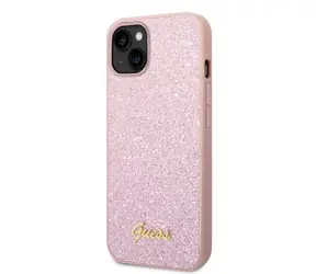 GUESS PC/TPU Glitter Flakes Metal Logo Zadní Kryt pro Apple iPhone 14 Plus růžová