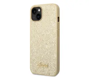 GUESS PC/TPU Glitter Flakes Metal Logo Zadní Kryt pro Apple iPhone 14 Plus zlatá