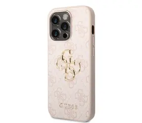 GUESS PU 4G Metal Logo Zadní Kryt pro Apple iPhone 14 Pro Max růžová