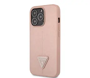 GUESS PU Saffiano Triangle Zadní Kryt pro Apple iPhone 13 Pro růžová