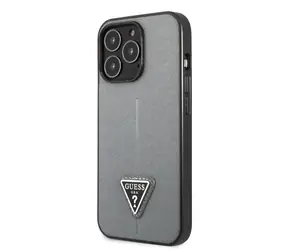 GUESS PU Saffiano Triangle Zadní Kryt pro Apple iPhone 13 Pro stříbrná