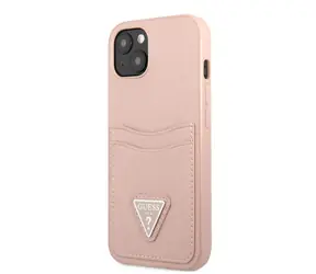 GUESS Saffiano Double Card Zadní Kryt pro Apple iPhone 13 růžová