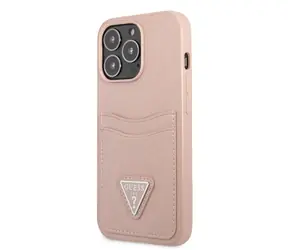 GUESS Saffiano Double Card Zadní Kryt pro Apple iPhone 13 Pro růžová