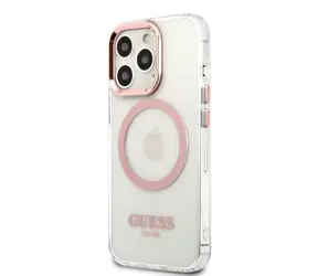 GUESS MagSafe Kompatibilní Zadní Kryt pro Apple iPhone 13 Pro transparentní růžová