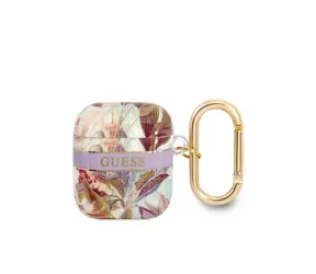 GUESS TPU Flower Print Pouzdro pro Apple Airpods 1 & 2 fialová