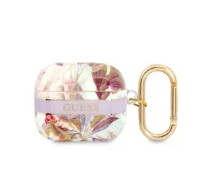 GUESS TPU Flower Print Pouzdro pro Apple Airpods 3 fialová