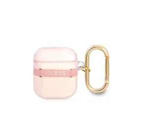 GUESS TPU Printed Stripe Pouzdro pro Apple Airpods 1 & 2 růžová