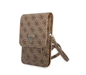 GUESS PU 4G Triangle Logo Phone Bag hnědá