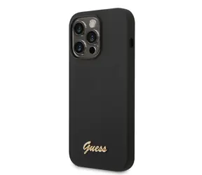 GUESS Liquid Silicone Metal Logo Zadní Kryt pro Apple iPhone 14 Pro Max černá