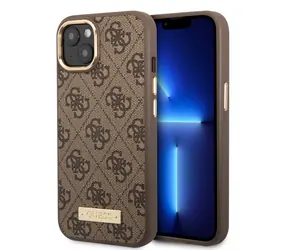 GUESS PU 4G MagSafe Kompatibilní Zadní Kryt pro Apple iPhone 14 Plus hnědá