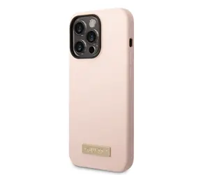 GUESS Silicone Metal Logo MagSafe Kompatibilní Zadní Kryt pro Apple iPhone 14 Pro růžová