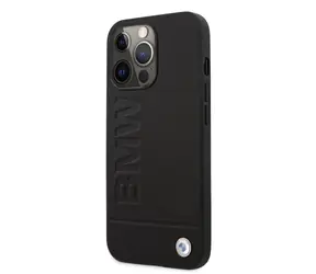 BMW Leather Hot Stamp Zadní Kryt pro Apple iPhone 14 Pro černá