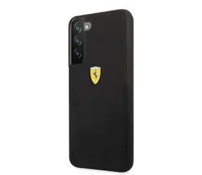 Ferrari Liquid Silicone Metal Logo Zadní Kryt pro Samsung Galaxy S22+ černá