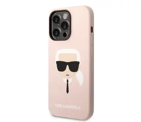 Karl Lagerfeld Liquid Silicone Karl Head Zadní Kryt pro Apple iPhone 14 Pro růžová