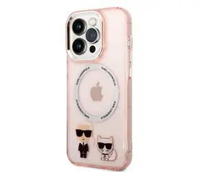 Karl Lagerfeld MagSafe Kompatibilní Kryt Karl and Choupette pro Apple iPhone 14 Pro růžová
