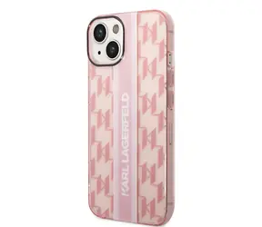 Karl Lagerfeld Monogram Vertical Stripe Zadní Kryt pro Apple iPhone 14 Plus růžová