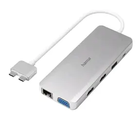 Hama 200133 Connect2Mac šedá / USB-C dokovací stanice pro MacBook Air&Pro / RJ45 / SD/HC/XC / VGA / 3.5mm / 2xHDMI  