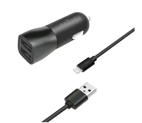FIXED USB autonabíječka + USB-A na Lightning kabel černá / 15W / 2x USB / Smart Rapid / do autozapalovače