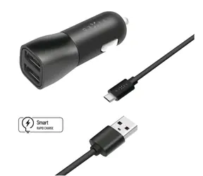 FIXED USB autonabíječka + USB-A na microUSB kabel černá / 15W / 2x USB / Smart Rapid / do autozapalovače