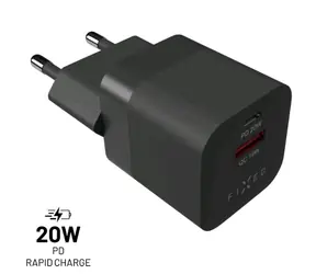 FIXED Mini Síťová nabíječka s USB-C a USB výstupem (FIXC20M-CU-BK) černá / podpora PD / QC 3.0 / 20W