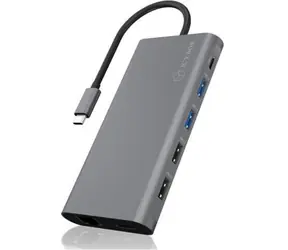 Icy Box IB-DK4050-CPD šedo-černá / USB-C Dokovací stanice / USB-C / 2x HDMI / DP / SD / microSD / RJ45