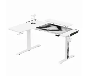 ULTRADESK WINGER bílá / Herní elektrický nastavitelný stůl / 155 x 60 x 75-122 cm / držák sluchátek&nápojů / RGB 